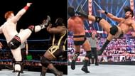 Sheamus' Brogue Kick (left); Drew McIntyre's Claymore (right)